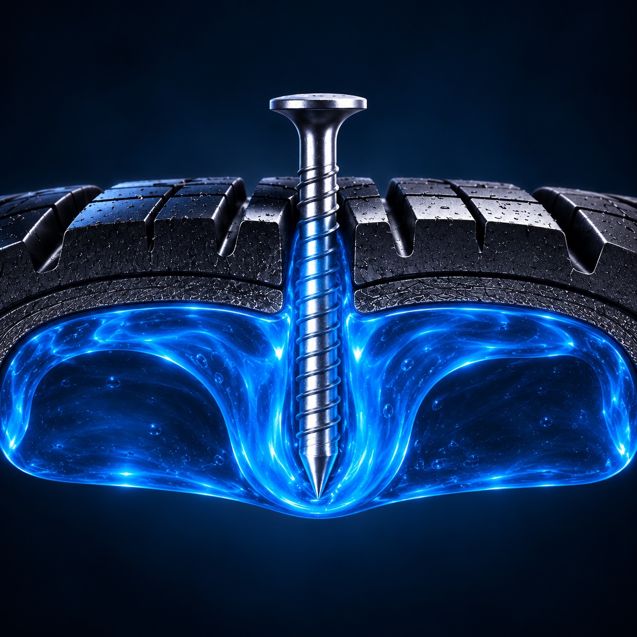 Self-sealing material surrounding a puncture